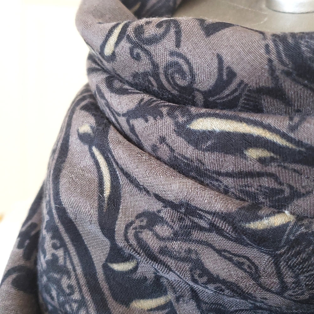 Oversized Square Scarf Black Gray Taupe Gold Yellow Wrap 34" - Picture 6 of 13